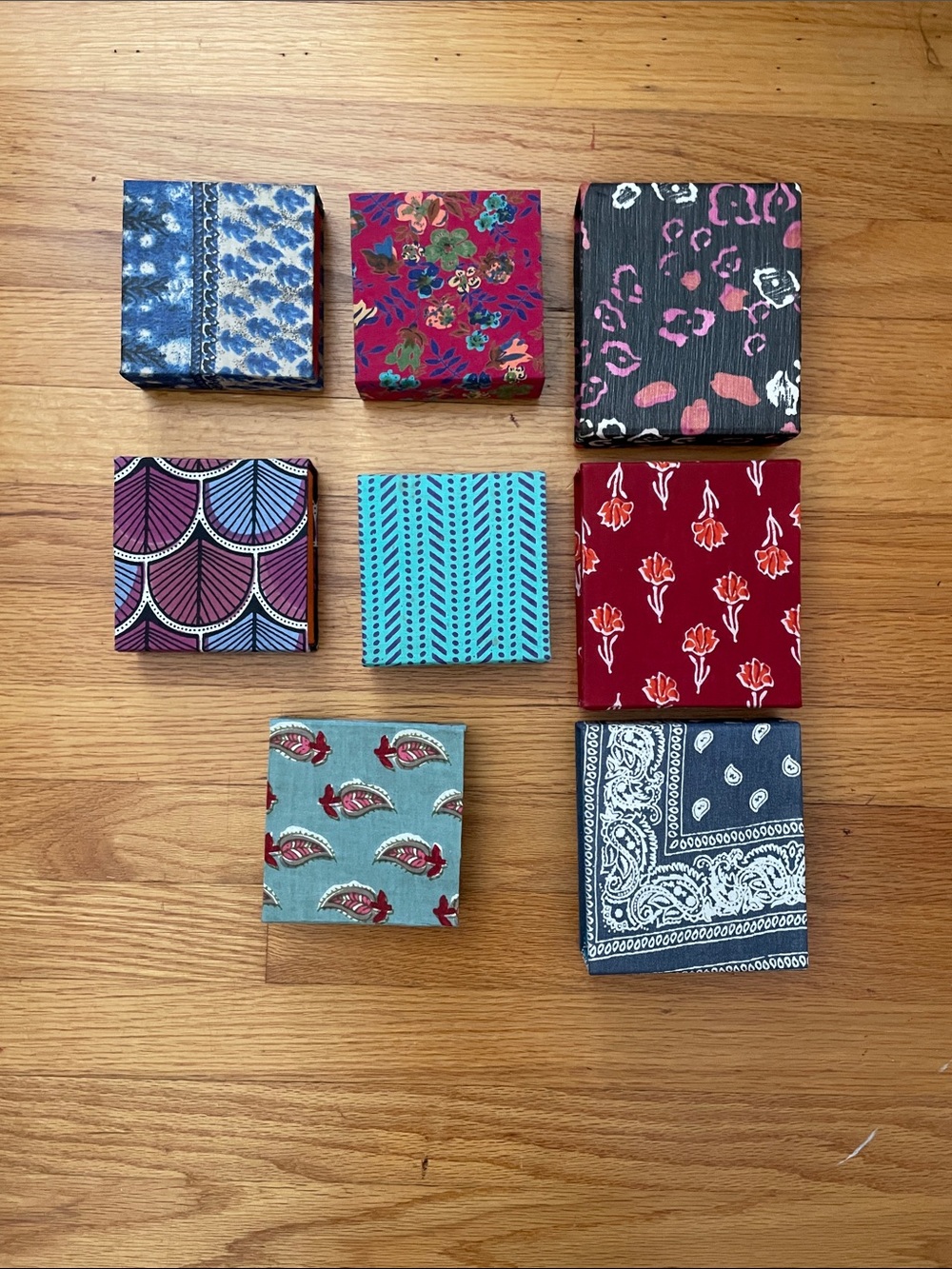 Chan Luu Assorted Printed Fabric Jewelry Boxes - Blue, Red, Pink, Teal, Gray